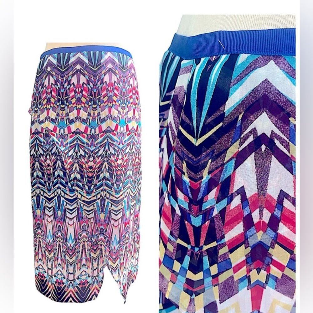 GIANNI BINI Colorful Boho Tribal Geometric Pattern MIDI Skirt Sz 4